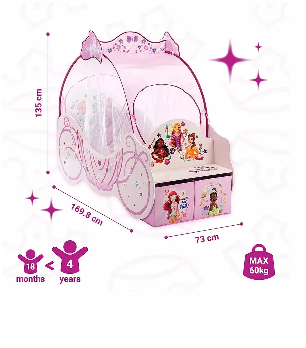Disney Prinses Koetsbed Eenpersoons Bed - 70x140cm - Roze - afbeelding 2 van 5