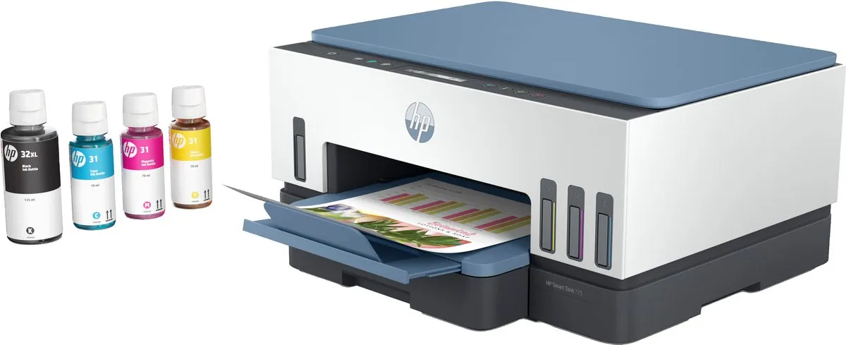 HP Smart Tank 725 All-in-One Printer 28B51A - 25ppm - 4 Kleuren - Blauw/Wit - afbeelding 6 van 6