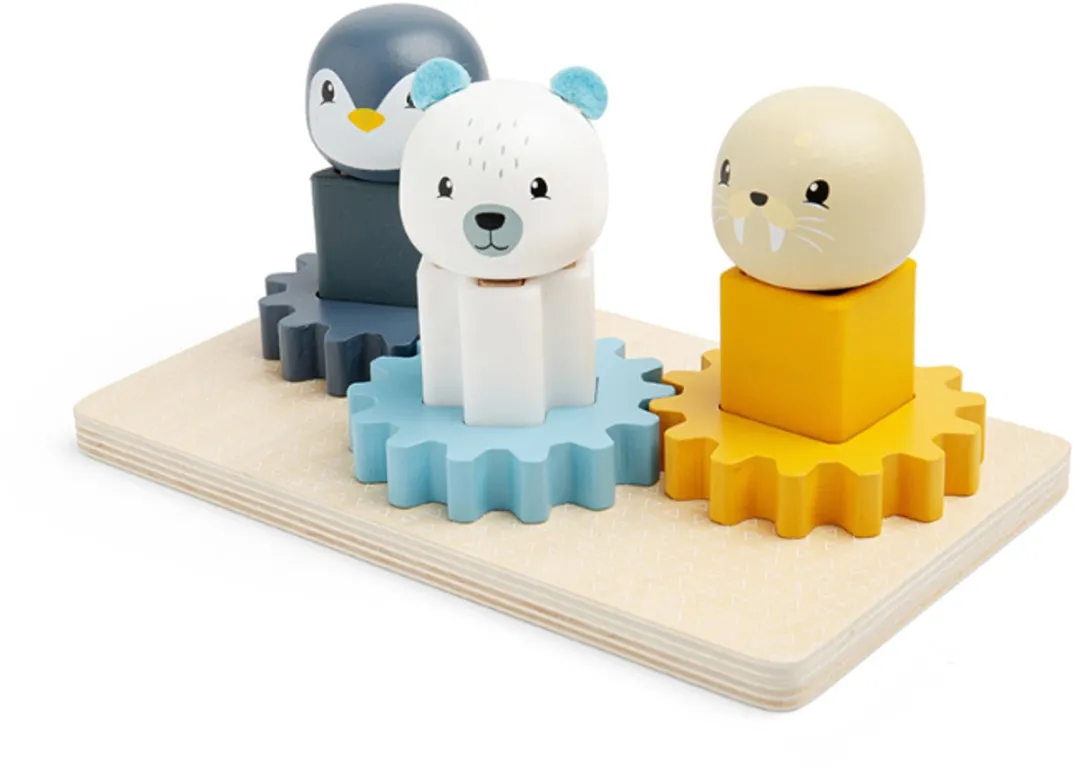BigJigs Educatief Arctic Dieren Tandwielbord FSC Hout - Multicolor