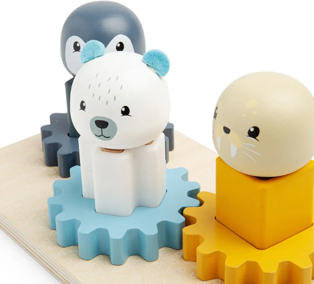 BigJigs Educatief Arctic Dieren Tandwielbord FSC Hout - Multicolor