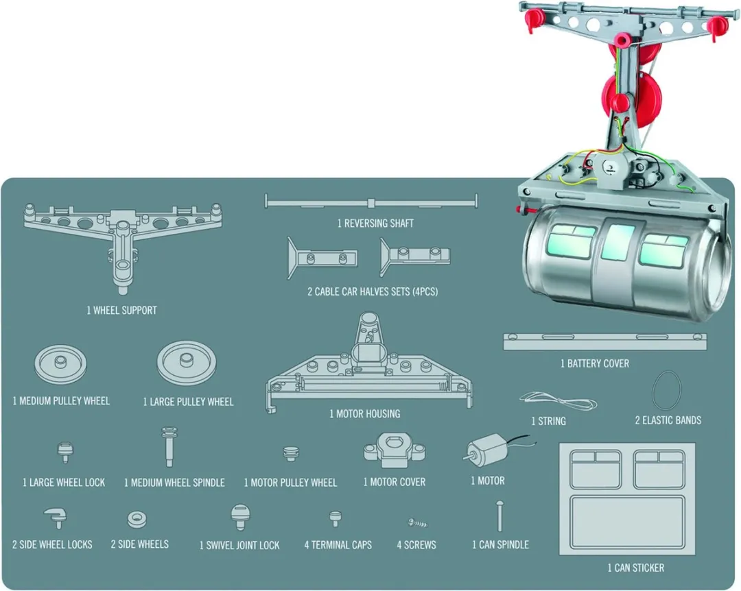 4M Fun Mechanics Kabelbaan Hobbyset - Grijs - 2x AA - afbeelding 6 van 6