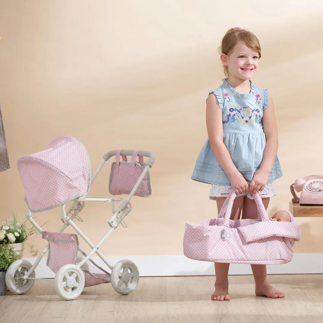 Teamson Kids Luxe Poppenwagen OL-00003 - Roze/Grijs
