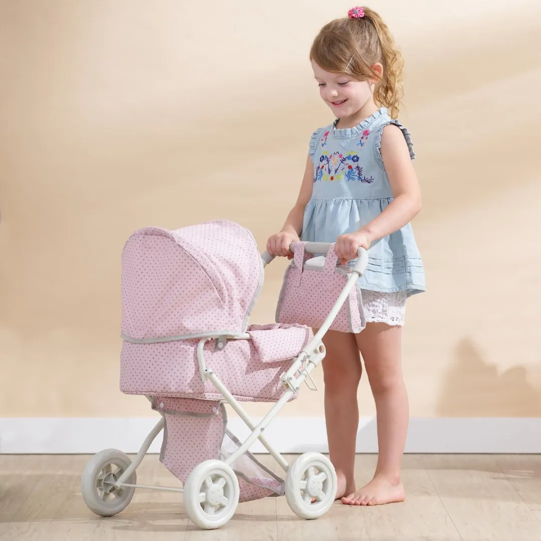Teamson Kids Luxe Poppenwagen OL-00003 - Roze/Grijs