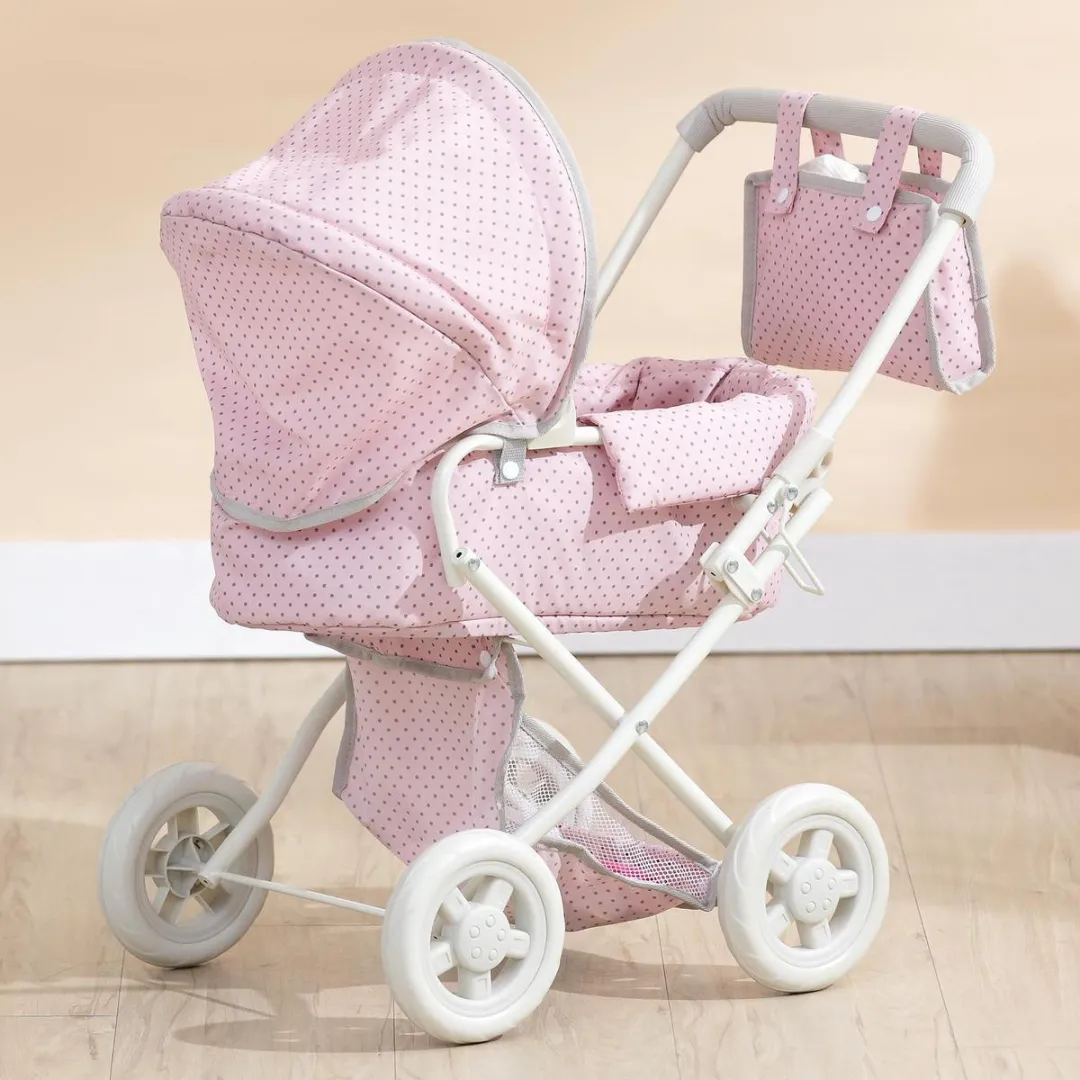 Teamson Kids Luxe Poppenwagen OL-00003 - Roze/Grijs