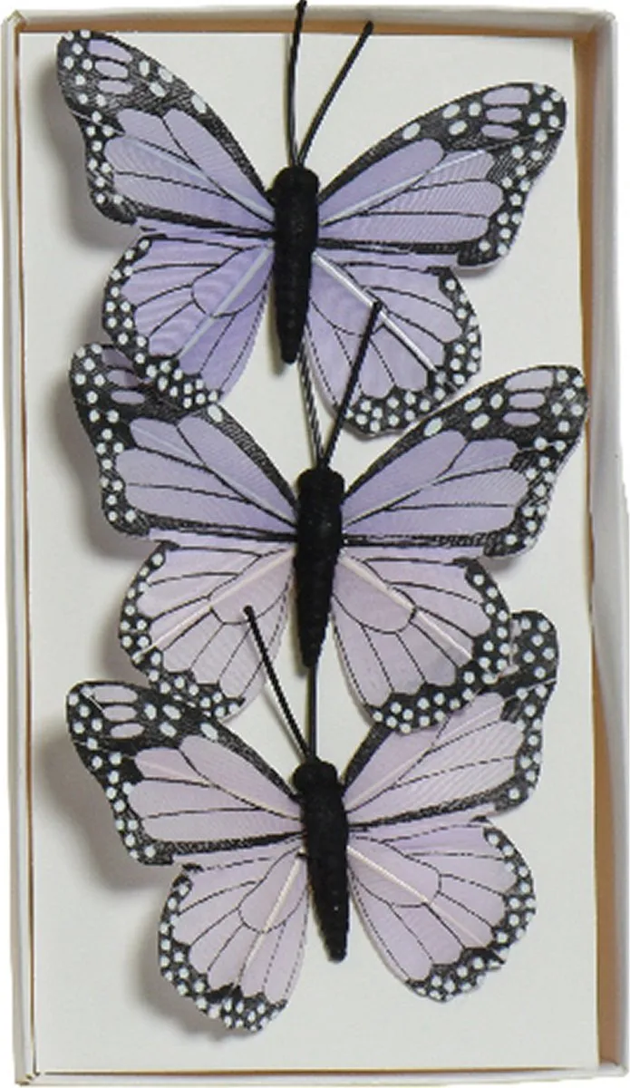 Decoris Vlinders op draad - 6 Stuks - Geel/Paars - 6cm