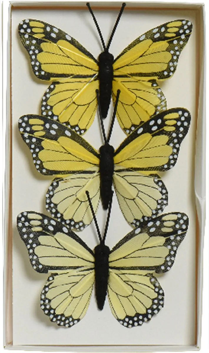 Decoris Vlinders op draad - 6 Stuks - Geel/Paars - 6cm