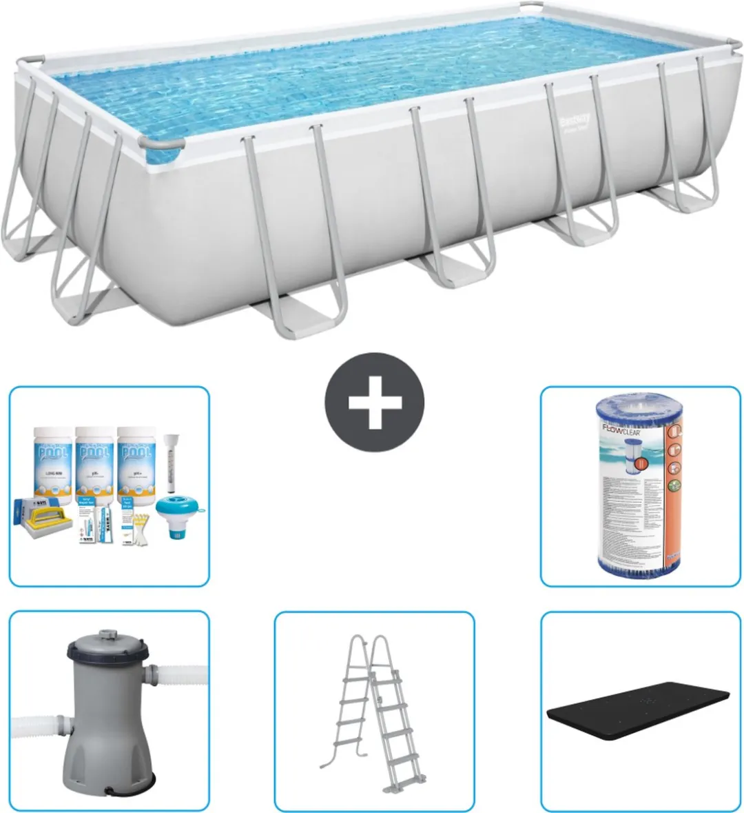 Bestway Power Steel Zwembad 488x244x122cm - 11.532L Grijs - Incl. pomp & ladder