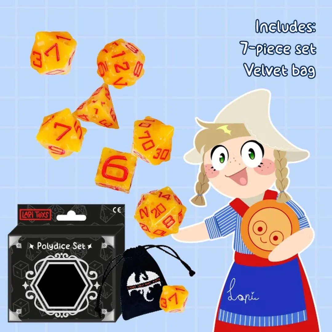 Lapi Toys DnD Polydice Dobbelstenen - 7 Stuks - Kaasblokjes - Geel