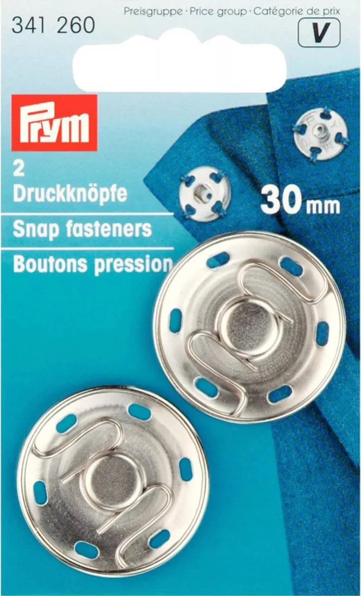 Prym Aannaaidrukknopen 30mm - Zilverkleurig - 2 Stuks