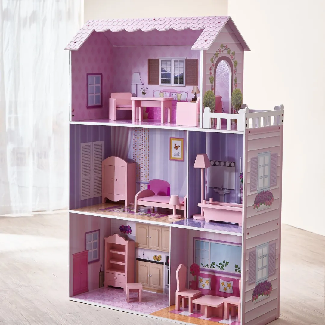 Teamson Kids Houten Poppenhuis Roze - 12" Poppen - 13 Meubels