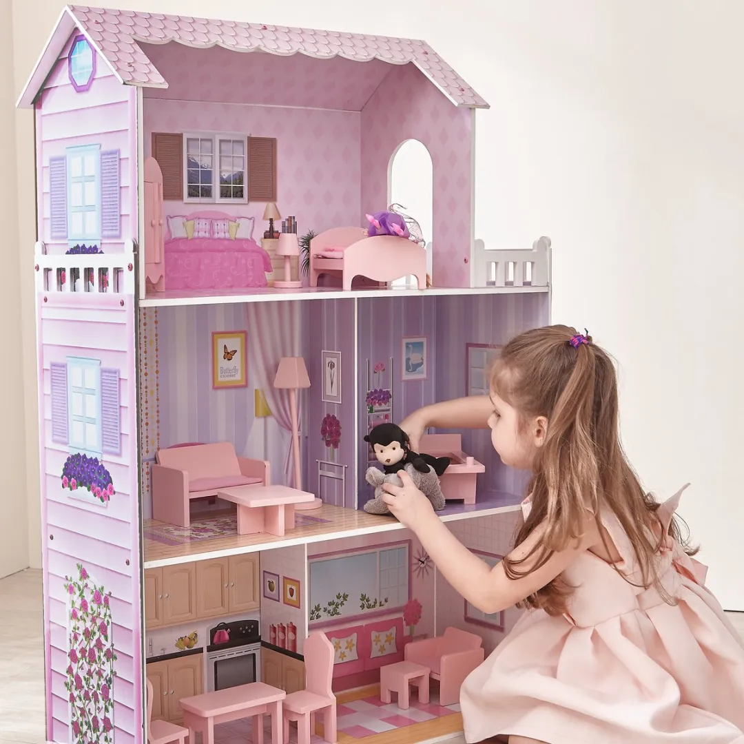 Teamson Kids Houten Poppenhuis Roze - 12" Poppen - 13 Meubels