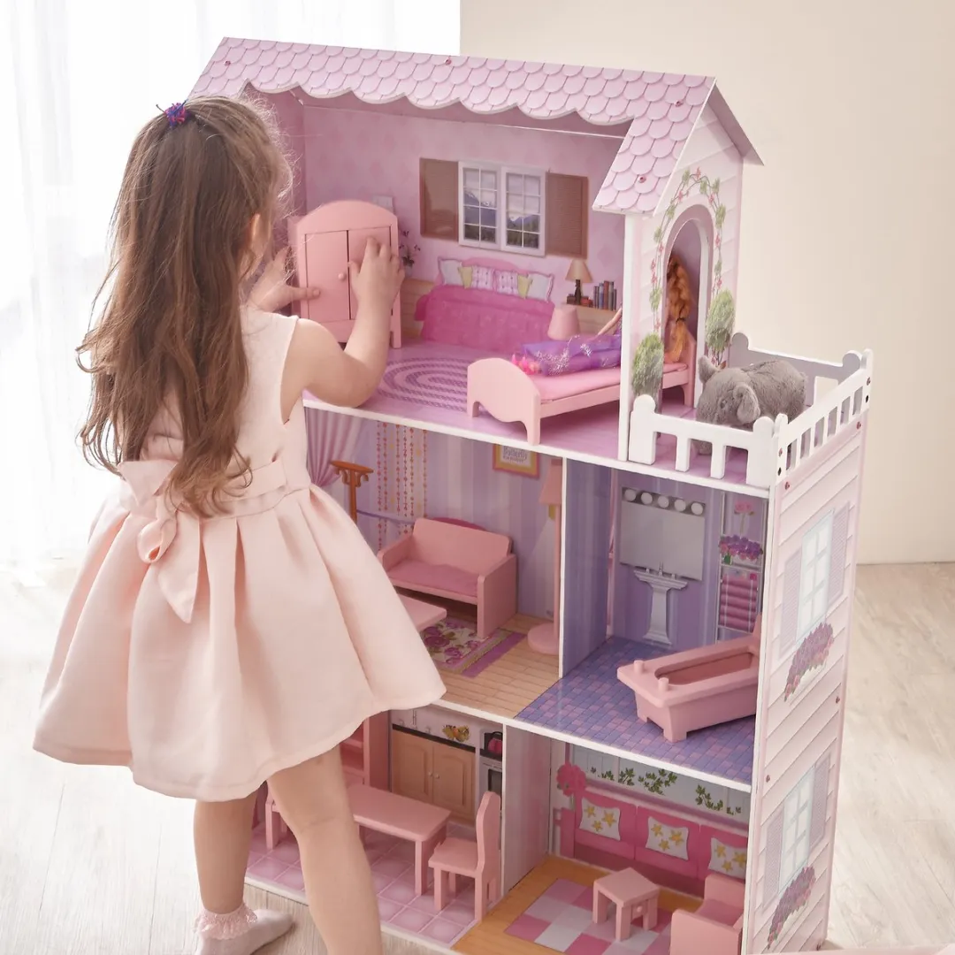 Teamson Kids Houten Poppenhuis Roze - 12" Poppen - 13 Meubels