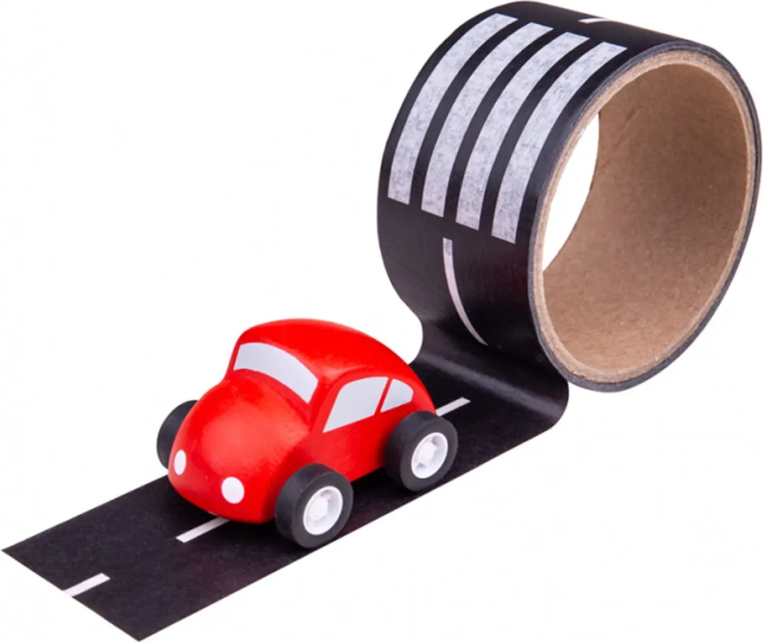BIGJIGS Snelwegtape met autootje 069162 - Meerdere kleuren