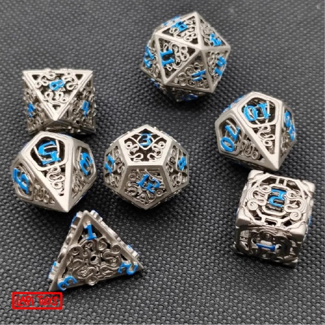 Lapi Toys DnD Polydice Metalen Dobbelstenen - 7 Stuks - Zilverkleurig