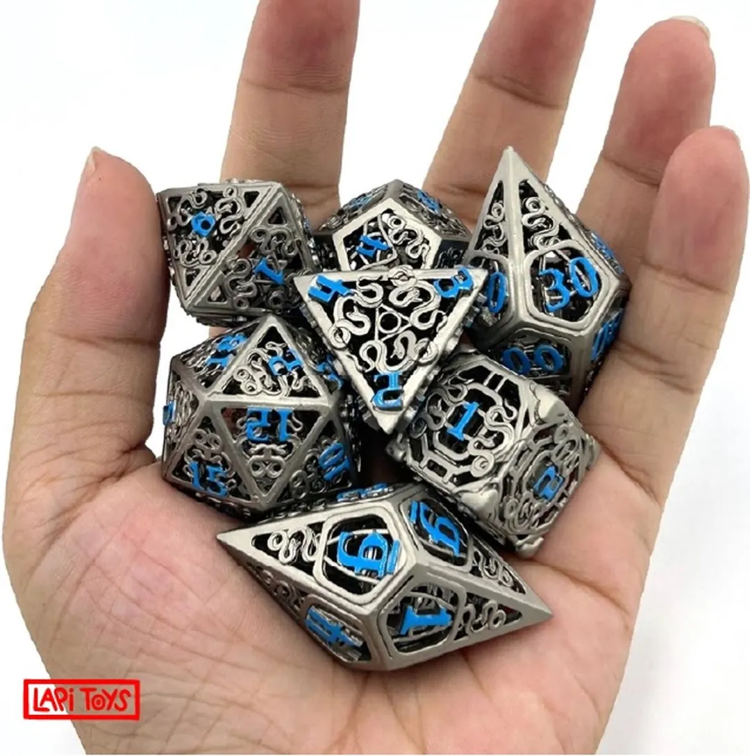 Lapi Toys DnD Polydice Metalen Dobbelstenen - 7 Stuks - Zilverkleurig