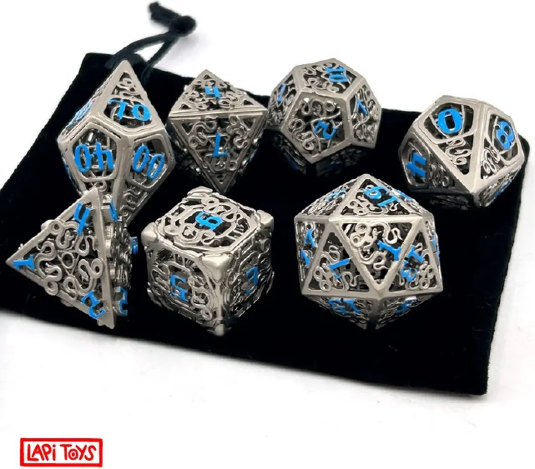 Lapi Toys DnD Polydice Metalen Dobbelstenen - 7 Stuks - Zilverkleurig