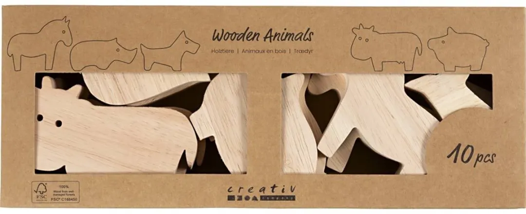 Creativ Company Houten Dieren Boerderij - 10 Stuks Multicolor
