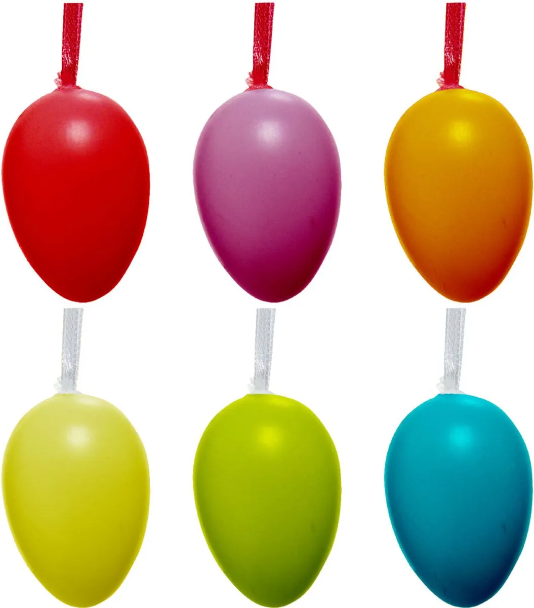 Decoris Gekleurde Plastic Paaseieren 6cm - 6 Stuks