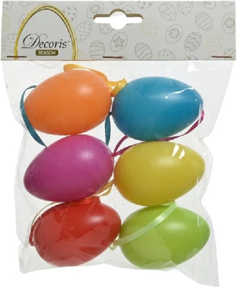 Decoris Gekleurde Plastic Paaseieren 6cm - 6 Stuks