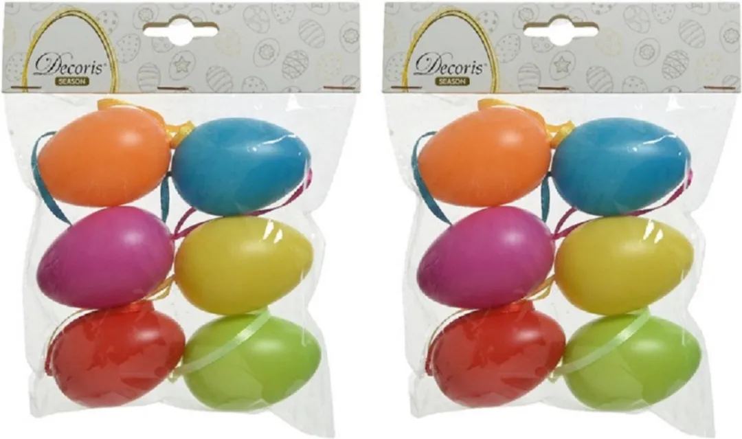 Decoris Gekleurde Plastic Paaseieren 6cm - 6 Stuks