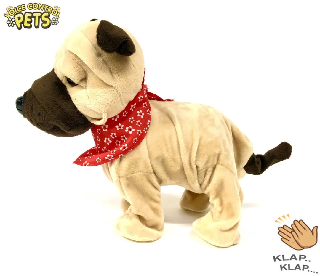 YJ Toys Interactieve Speelgoed Puppy 29cm - Mopshondje - Wit/Bruin