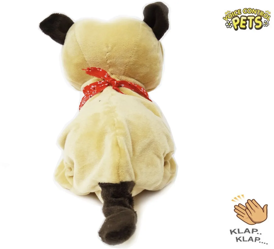 YJ Toys Interactieve Speelgoed Puppy 29cm - Mopshondje - Wit/Bruin