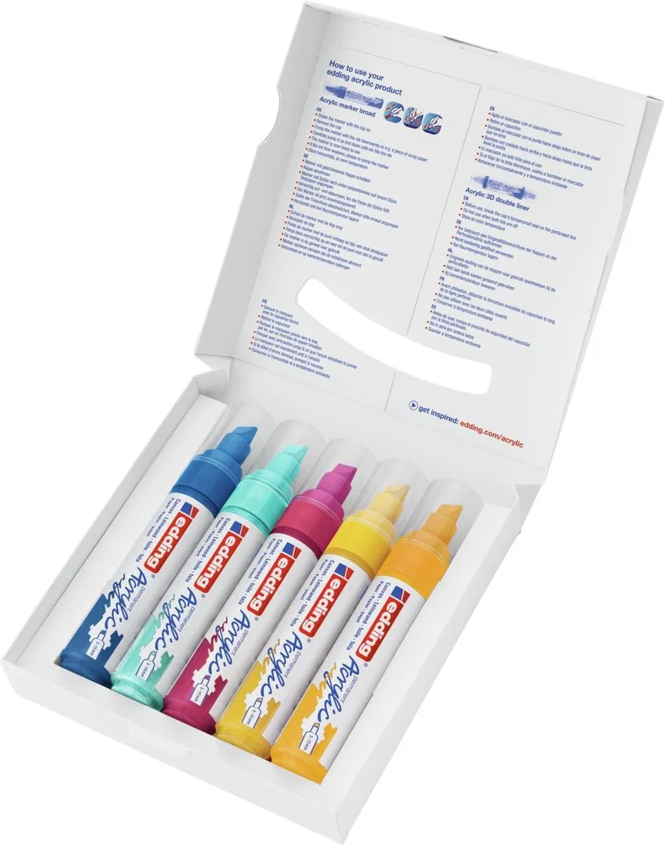 edding 5000 Acrylstiften - 5 Stuks - Assortiment - afbeelding 6 van 6