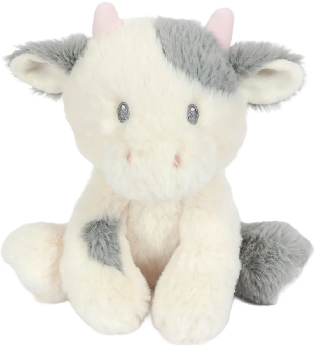 PIA Soft Toys Pluche Koe Zittend 19cm - Wit/Grijs