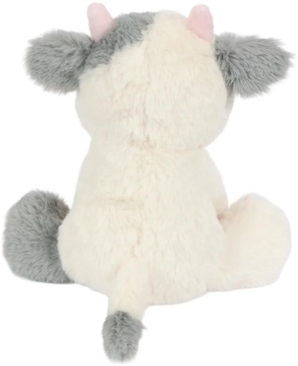 PIA Soft Toys Pluche Koe Zittend 19cm - Wit/Grijs