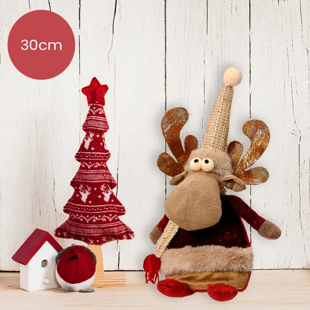 Kaemingk Polyester Rendier Bruin met Beige Muts 30cm