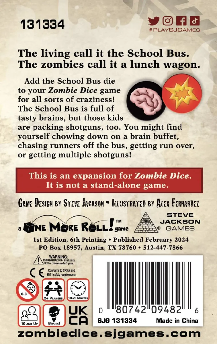 Steve Jackson Games Zombie Dice 3 School Bus