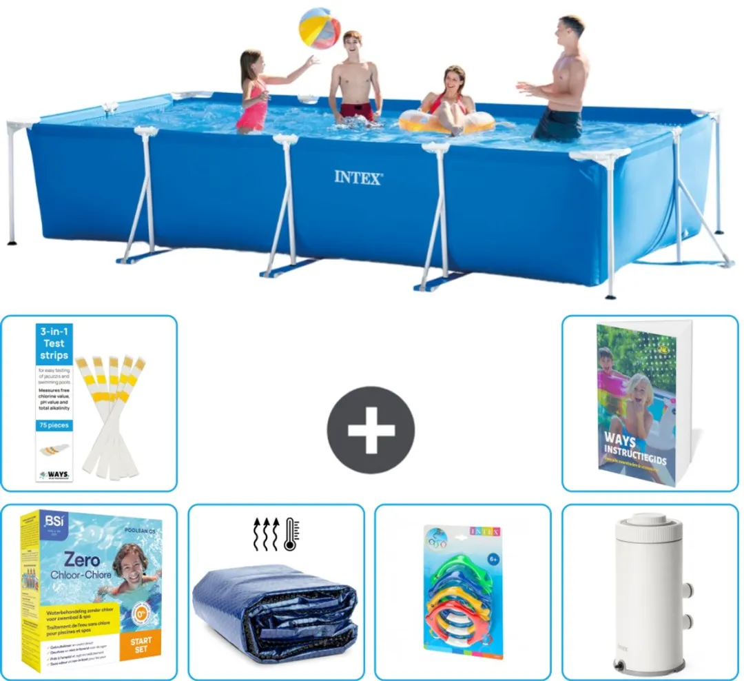 Intex Rechthoekig Frame Zwembad 450x220x84cm Blauw - 7-delig