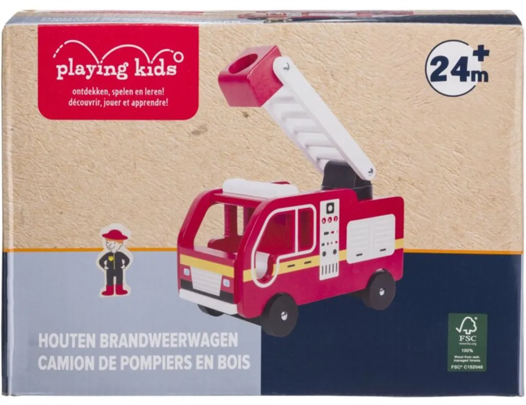 Playing Kids Houten Brandweerwagen - Rood/Wit
