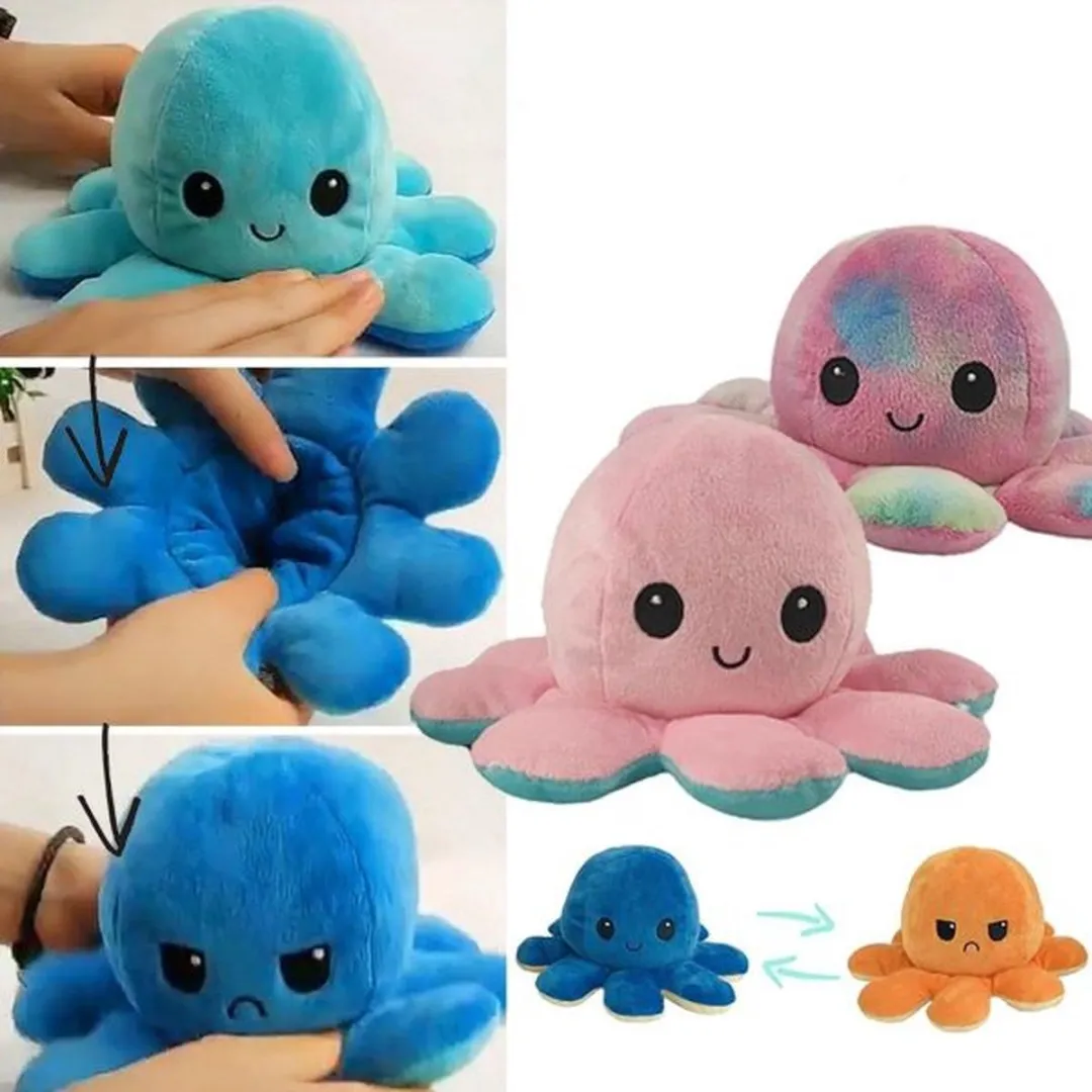 Topknuffels Octopus Mood Pluche Knuffel - Lichtroze/Lichtblauw