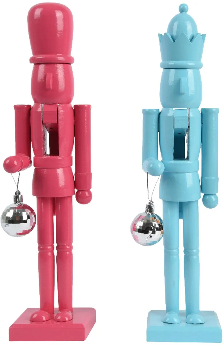 Kaemingk Houten Notenkrakers Set 2 Stuks - 38cm - Blauw & Roze