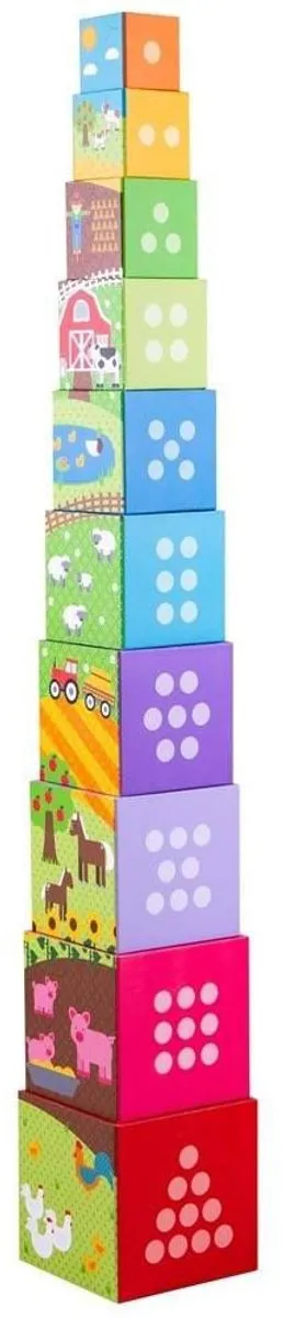 BIGJIGS Stapeltoren Op de Boerderij - 10 Stuks - Multicolor