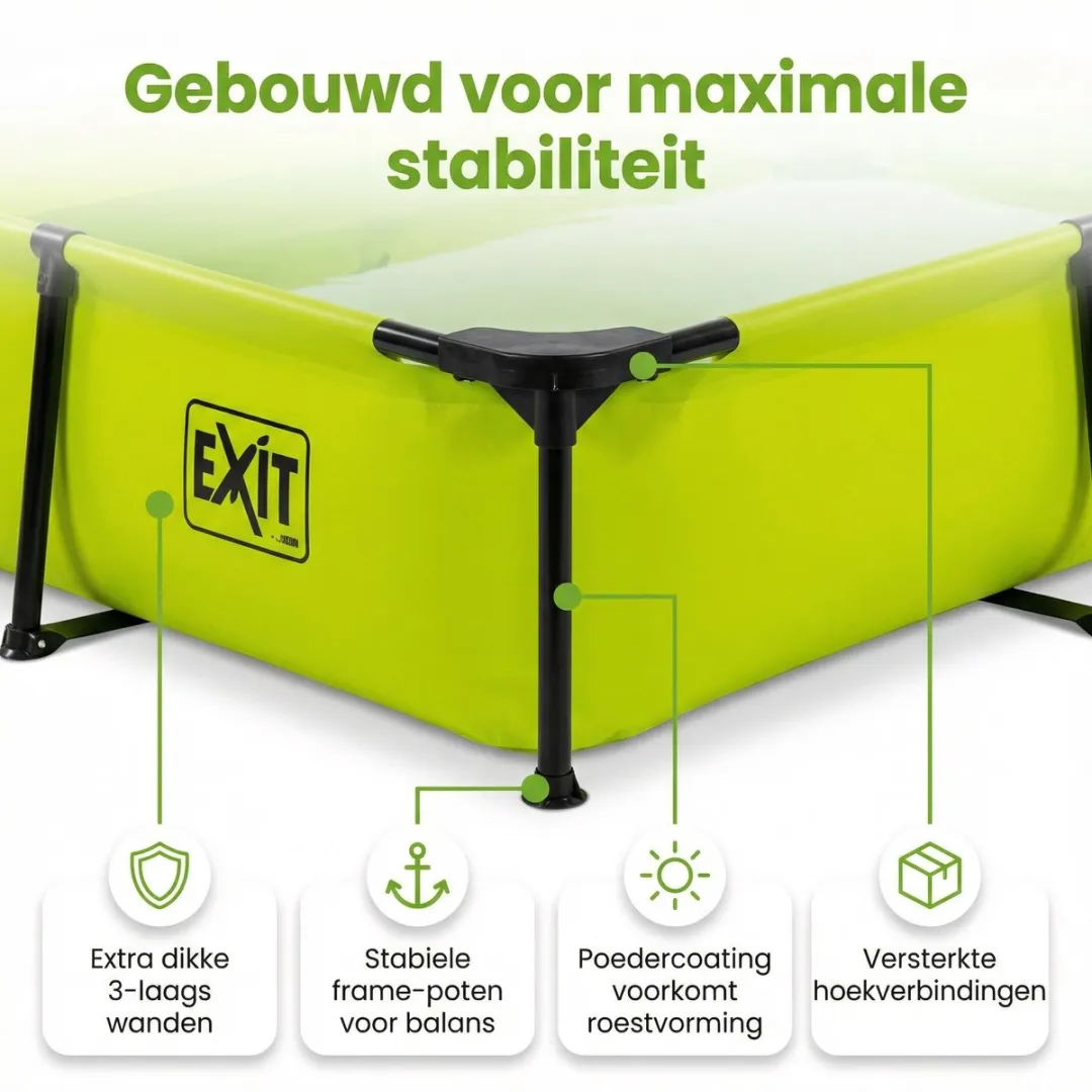 EXIT Rechthoekig Lime Frame Zwembad - 300 x 200 x 65 cm - Inclusief Pomp Afdekzeil - Vloertegels - Warmtepomp - 7-delig