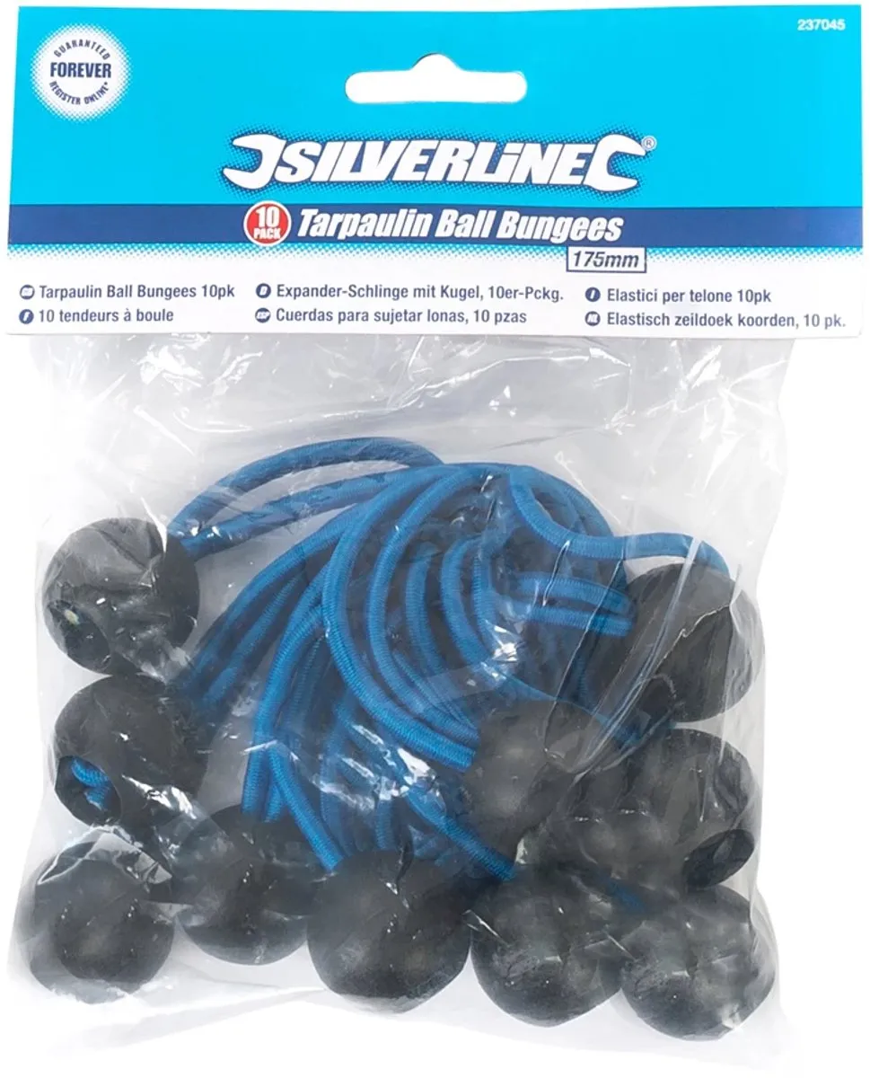 Silverline Elastisch Zeildoek Koord 175mm - Blauw - 10 Stuks