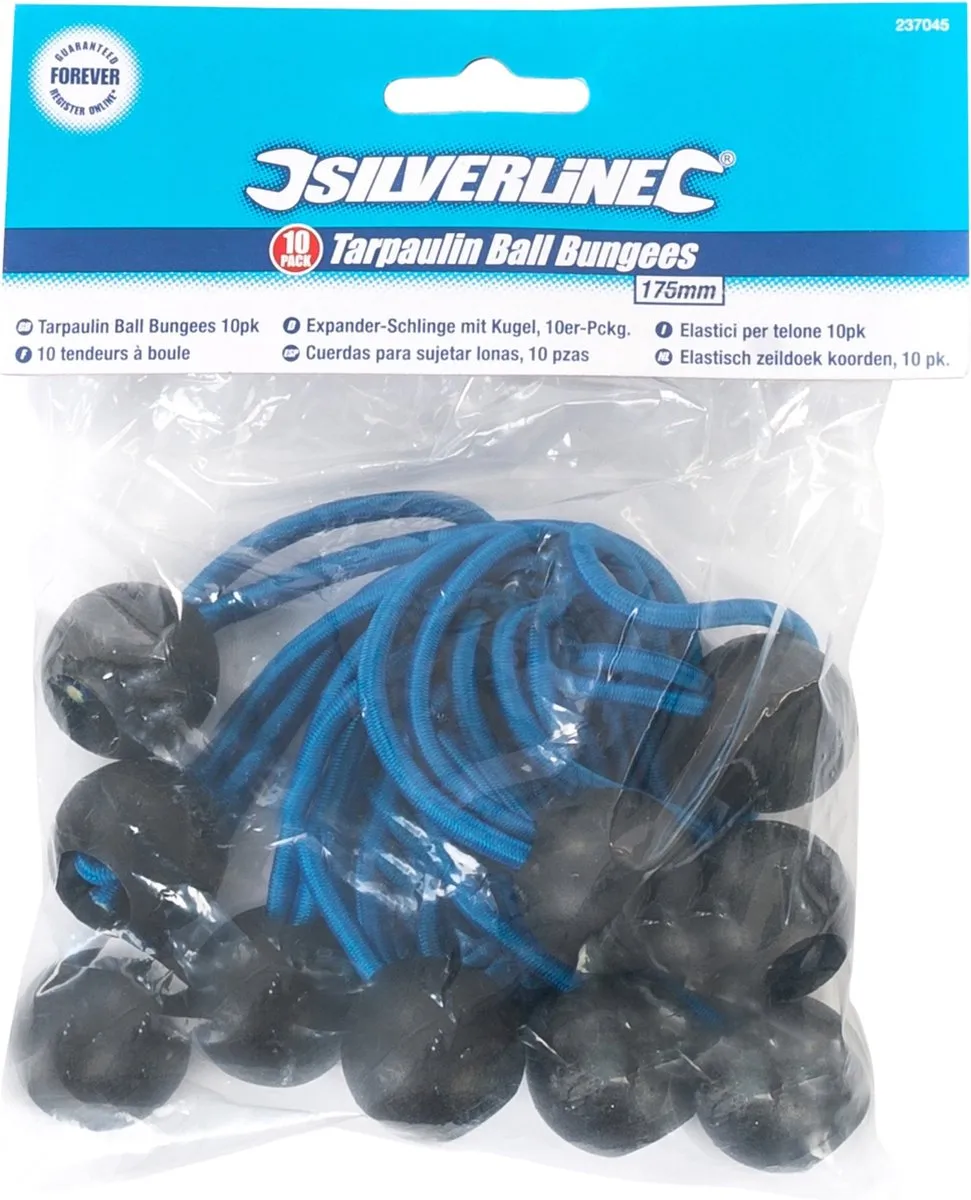 Silverline Elastisch Zeildoek Koord 175mm - Blauw - 10 Stuks