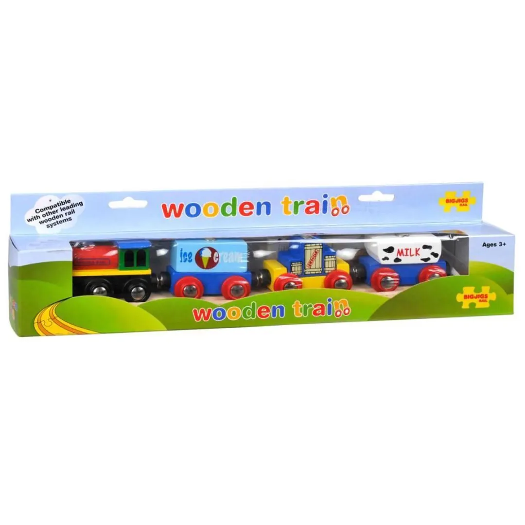 BIGJIGS Houten Goederentrein 38cm - 10-delig - Multicolor