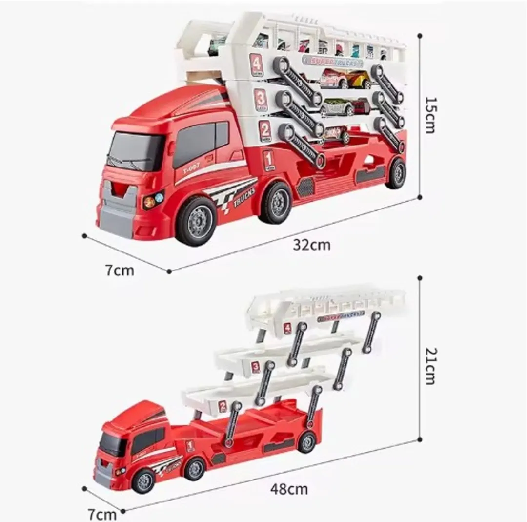 Blauwe Container Truck – Speelgoed Vrachtwagen met 6 Mini Auto’s – Opberg- & Speelset – Kleuren Willekeurig
