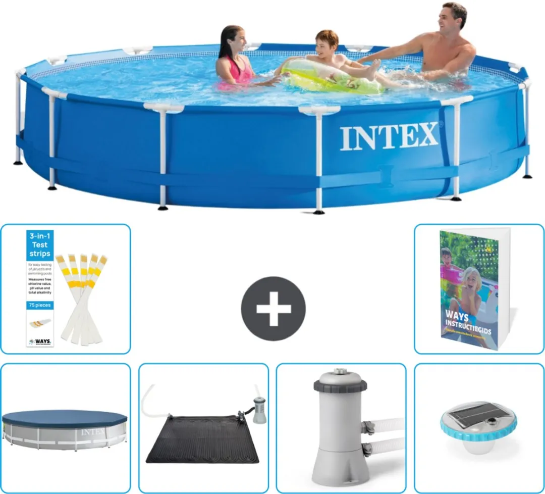 Intex 28210NP-Blauw Rond Frame Zwembad 366x76cm - Blauw - 7-delig