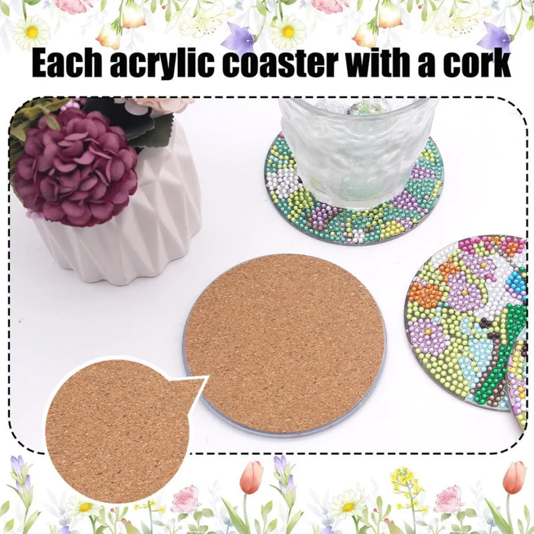 VDTOYS Diamond Painting Onderzetters Set A Roosjes - 8 Stuks