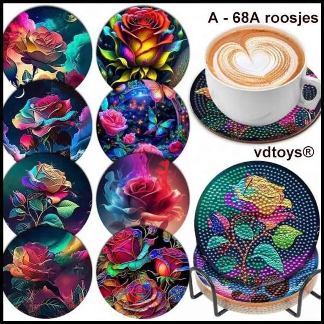 VDTOYS Diamond Painting Onderzetters Set A Roosjes - 8 Stuks