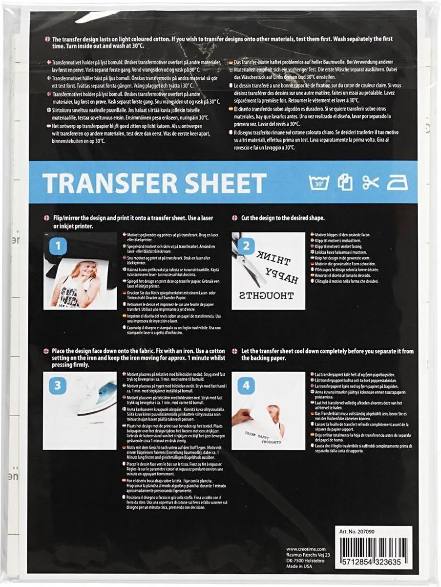 Creativ Company Transfer Vellen Licht Textiel A4 - 5 Stuks