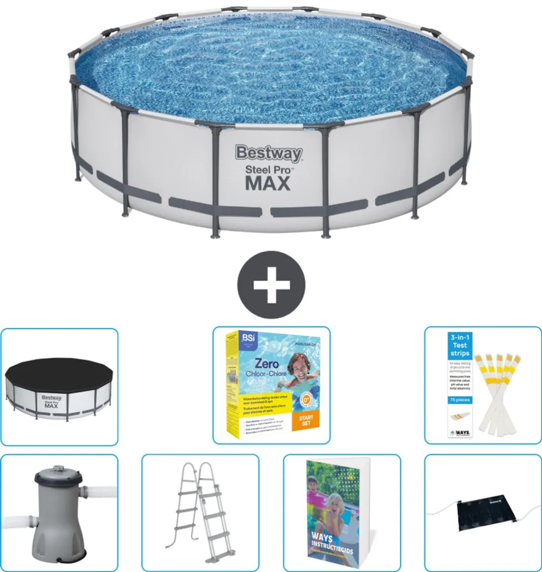 Bestway Steel Pro MAX Zwembad 427x107cm - Grijs - 8-delig