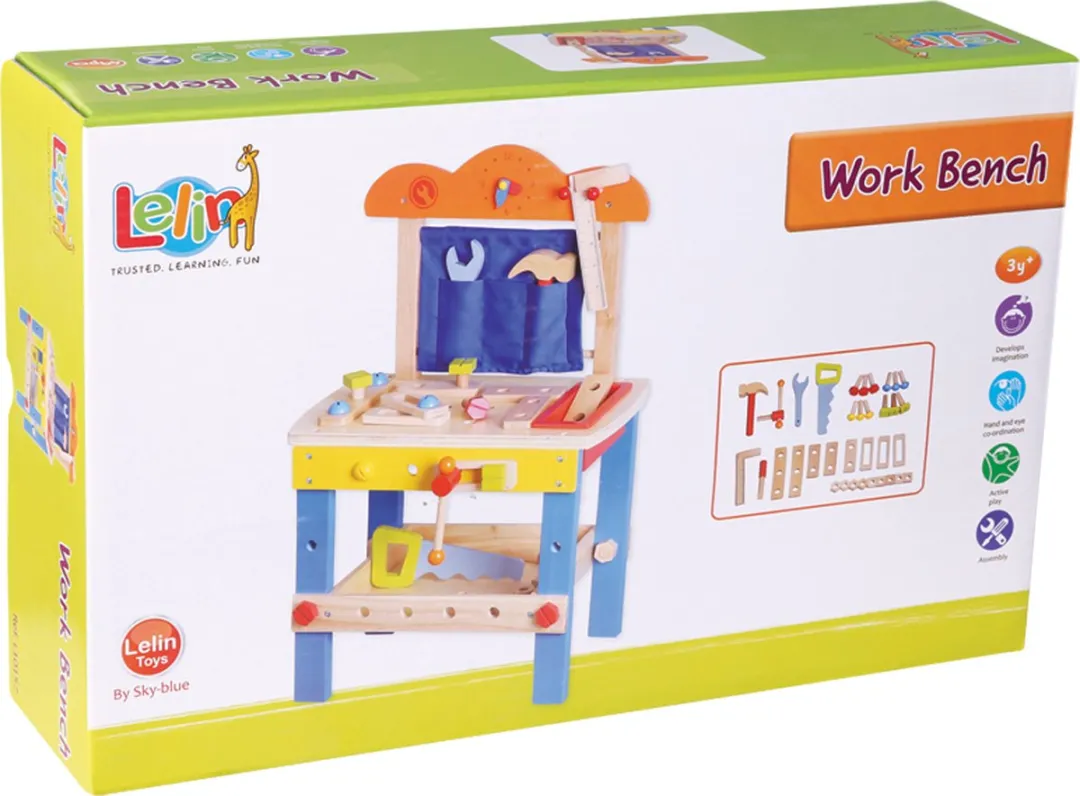 Lelin Toys Houten Speelgoedwerkbank - Blauw - afbeelding 6 van 6