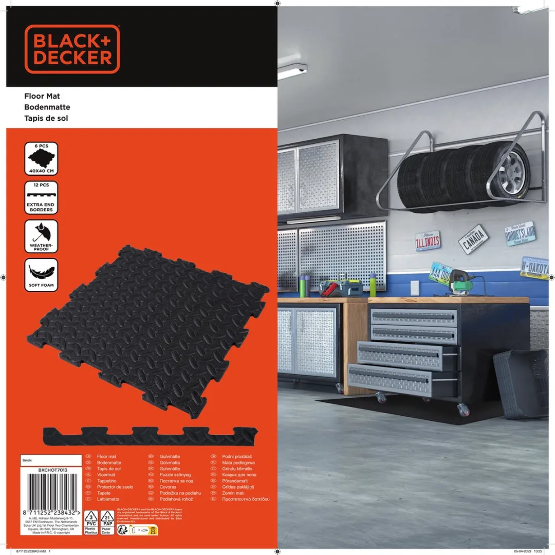 BLACK+DECKER Vloermat 6 Stuks 40x40cm - Zwart