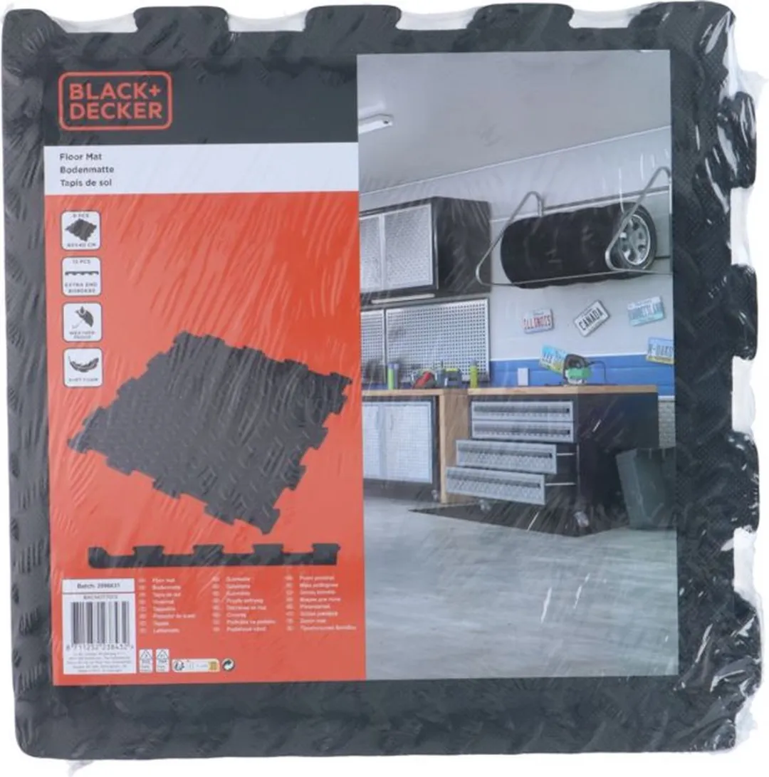 BLACK+DECKER Vloermat 6 Stuks 40x40cm - Zwart