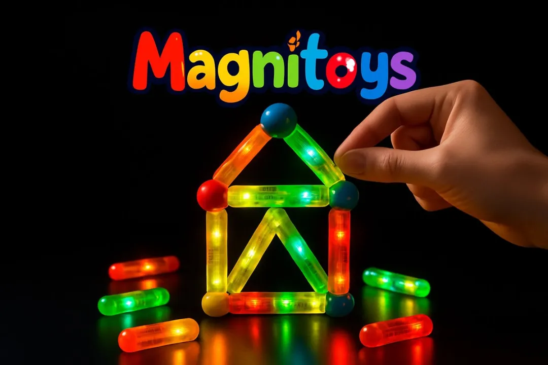 MagniToys - Magnetisch Speelgoed - Educatief STEM speelgoed - Magnetische Bouwstenen-met LED-Lichtjes -76-delig - Speelgoed 3 jaar